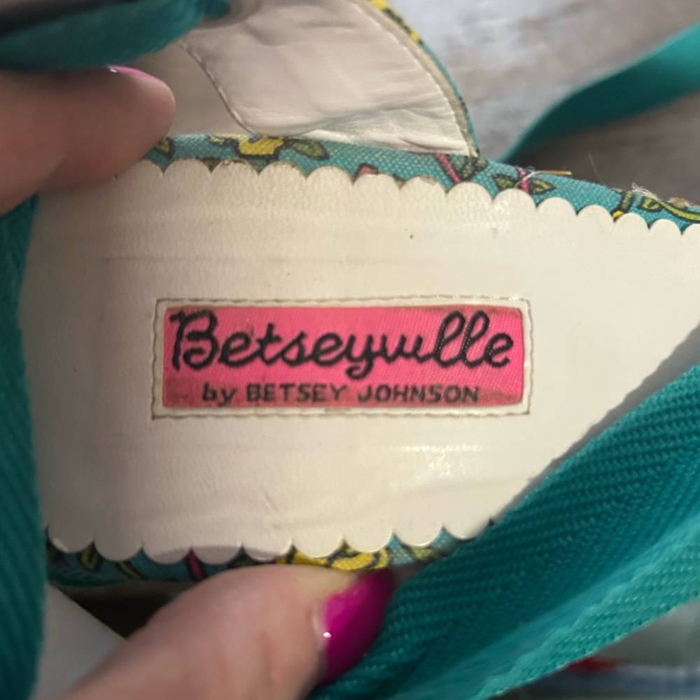 Betsey Johnson Teal Floral Espadrilles - Picture 5 of 7